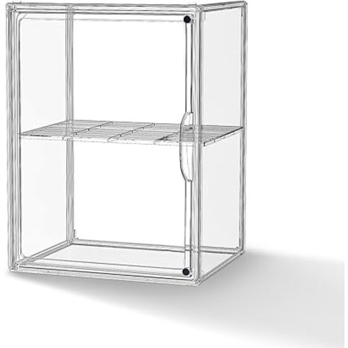 Clear Acrylic Display Case, Super Large Stackable Storage Bins Magnetic Attraction Lids, Acrylic Box with Compartment Divider for Collectibles, Figures, Cosmetic, Purse, Handbag, Wallet, 1 Pack