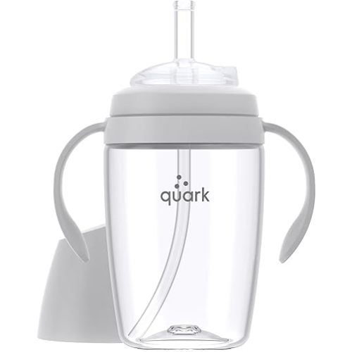 Quark BuubiBottle Sip Toddler Sippy Cup with Handles & Straw Transition Sippy Cups for Baby - Easy-Clean Wide Mouth Opening, Dishwasher Safe - BPA-Free, PVC-Free, Toxin-Free - 8 Oz, Gray
