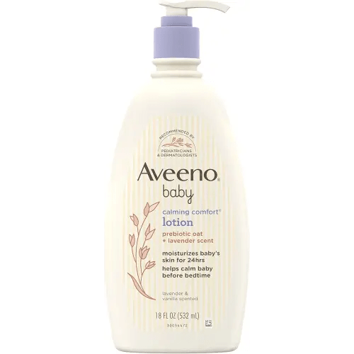 Aveeno Baby Calming Comfort Moisturizing Body Lotion with Relaxing Lavender & Vanilla Scents, Non-Greasy Baby Lotion, Nourishing Prebiotic Oatmeal, Paraben- & Phthalate-Free, 18 fl. oz
