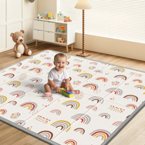 PIGLOG Extra Large Baby Play Mat 79" x 71" Waterproof, Anti-Slip Soft Foam Floor Mat for Babies & Toddlers, Reversible & Portable with Rainbow Star Design | Wayfair