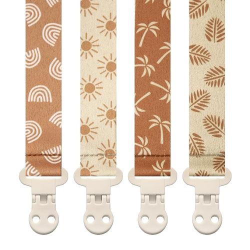 Baby Pacifier Clip Leash Soothie Holder Unisex for Girl or Boy 4 Pack Gift Set Universal Fit - Malibu