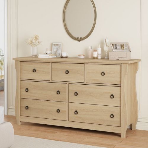 Garvee 7 Dresser for Bedroom, 54" Wide Drawer Dresser with Storage Freestanding, Wooden Closet Storage Chest for Living Room, Natural Oak