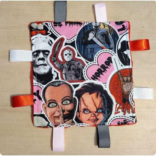 Horror theme Baby Sensory Crinkle Toy 6x6. Minky back. Handmade.