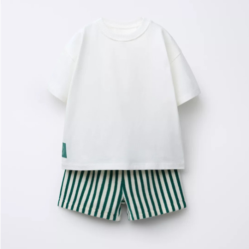 STRIPED TOWEL T-SHIRT AND BERMUDA SET - Green / Ecru | ZARA United States