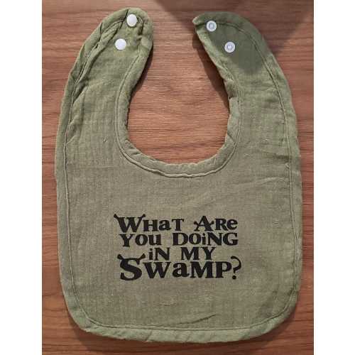 What Are You Doing In My Swamp? - Soft Muslin Baby Bib with Minky Dot Backing and Snap Closure