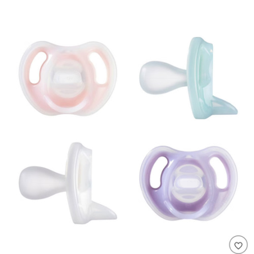 Tommee Tippee Ultra-Light Silicone Pacifier, 0-6 Months, Symmetrical One-Piece Design, BPA-Free Silicone Binkies, Pink/Purple/Green, Pack of 4