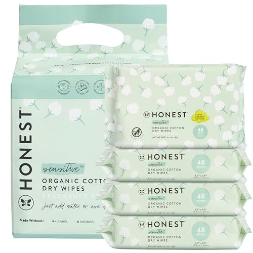 The Honest Company 100% Pure Organic Cotton Dry Wipes | Multi-Use Disposable Facial Cloth and Baby Wipe | Hypoallergenic and Gentle on Skin | 192 Count