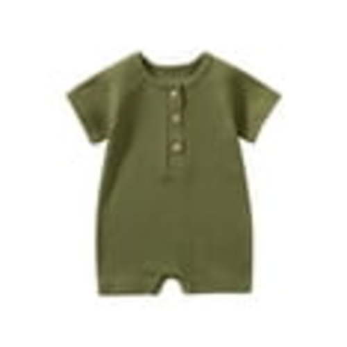 AherBiu Baby Girls Boys Rompers Short Sleeve Newborn Infant Ribbed Button Crewneck Summer Short Jumpsuits Overalls