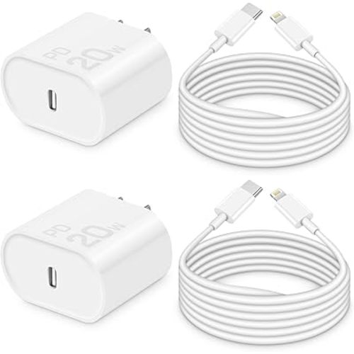 i Phone Charger 10Ft Fast Charging【MFi-Certified】 2-Pack 20W PD Fast Charger with 6Ft Fast Charging Cable, Type C Fast Charging Block & Fast Charger Cord for IP 14/13/12/11, i Pad & More