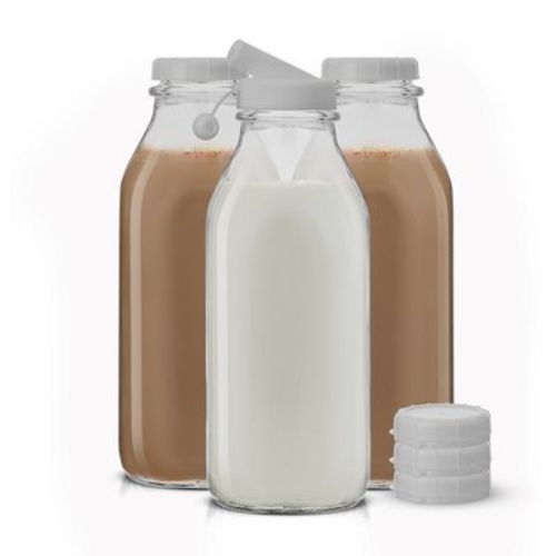 Joyjolt Reusable Glass Milk Bottle With Lid & Pourer - 32 Oz Water Or Juice Bottles With Caps - Set Of 3
