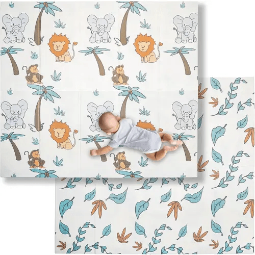 Extra-Large Baby Play Mat for Floors: Waterproof, Anti-Slip, Reversible, Foam Mat for Safe Indoor & Outdoor Play. Perfect for Nursery, Playroom, or Travel. (79'' x 71'' x 0.4''), Safari