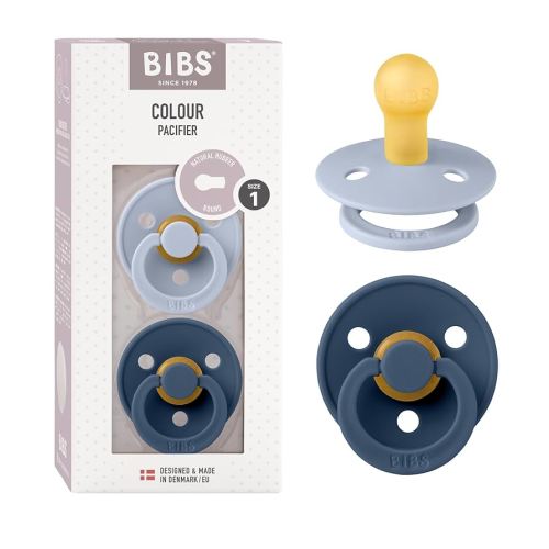 BIBS Pacifiers 0-6 Months | 2-Pack Soothers | BPA-Free Round Nipple | Made in Denmark | Dusty Blue/Steel Blue Colour Pacifier