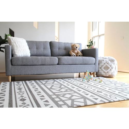 Cushmat Stylish Reversible Foam Play Mat (Large, Tropical Safari - Crystals Char) - Soft, Waterproof, Durable Play mat for Infants, Babies, Toddler, Kids & Grownup - 6.5ft x 4.5ft