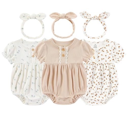 Baby Girl Outfit Cotton Bubble Romper Floral Dress Infant Girls Clothes 3-pack