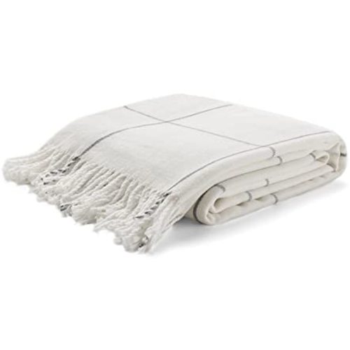 Arus Highlands Collection Tartan Plaid Design Throw Blanket Off-White 60" X 80"