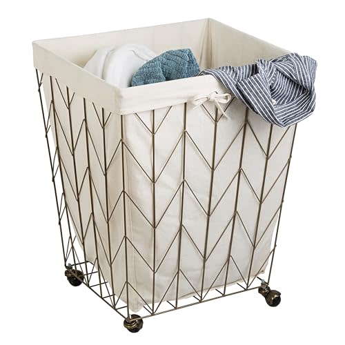 Coastal Collection Wire Laundry Hamper w/Canvas Liner & Wheels, Bronze