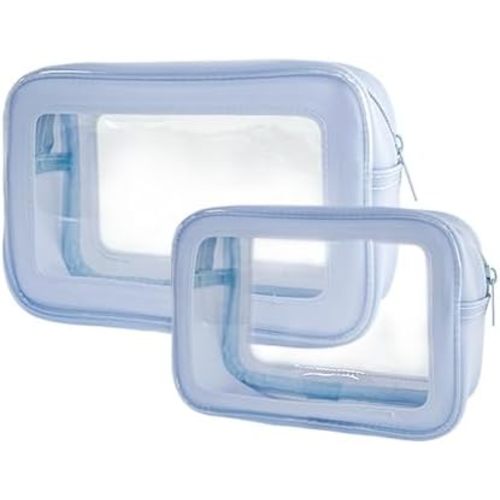 ONEART Light Blue Clear Makeup Toiletry Bag, 2Pcs Multipurpose Travel Portable Cosmetic Organizer Transparent Storage Bag