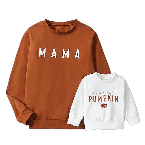 Karwuiio Mommy and Me Family Matching Outfits Halloween Pumpkin Print Sweatshirt Long Sleeve Pullover Tops