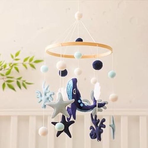 Baby Crib Mobile for Boys Girls, Nursery Mobile for Bassinet, Whale Crib Mobile Ocean Nursery Decor, Hanging Mobile Toy for Infant Bedroom Newborn Baby Shower Gift - Whale