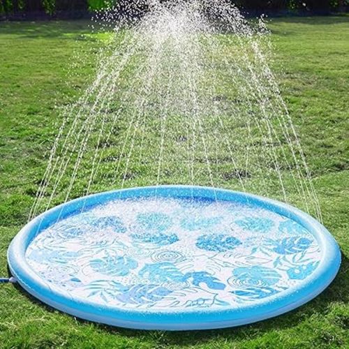 SLOOSH Splash Pad Sprinkler Mat - 6ft Tropical Leaves Outdoor Water Play Toys for Kids Dogs, Backyard Party in Summer Decor Outside Water Games Fountain Pool Children Boys Girls Toddlers Baby (Blue)