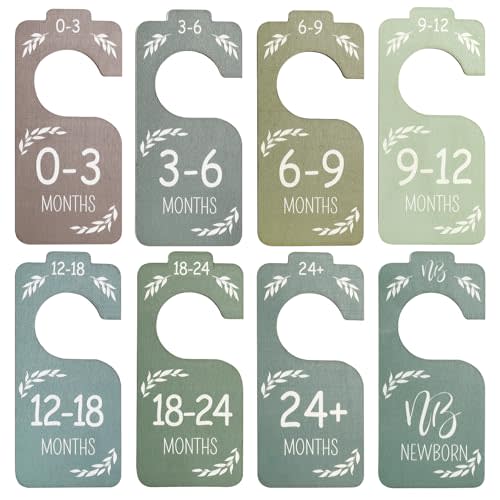 8 Pcs Closet Dividers for Baby Clothes Organizer, Wooden Shower Nursery Decor Double-Sided Colorful Hanger for Newborn to 24 Months