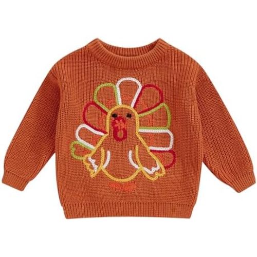 Baby Thanksgiving Outfit Toddler Boy Girl Cute Turkey Embroidery Sweater Newborn Infant Fall Winter Clothes