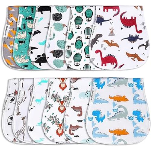 Baby Burp Cloths with Snap Large Size 3 Layers Cotton Super Soft and Absorbent for Teething and Drooling Baby Spit Up Burping Rags Set for Baby Boys and Girls 12 Pack