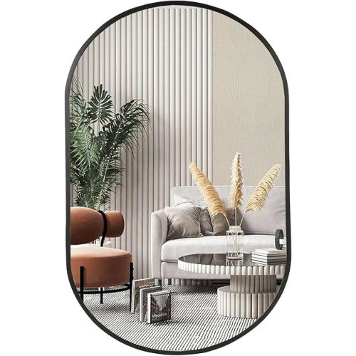 Black Oval Mirror, 24"x36" Oval Bathroom Mirror, Vanity Mirror with Brushed Metal Frame, Wall Mount Mirrors Decor for Bathroom, Bedroom, Entryway, Living Room(Hangs Horizontally or Vertically)