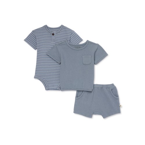 easy-peasy Baby Short Sleeve Tops and Short Outfit Set, 3-Piece, Sizes 0-24 Months