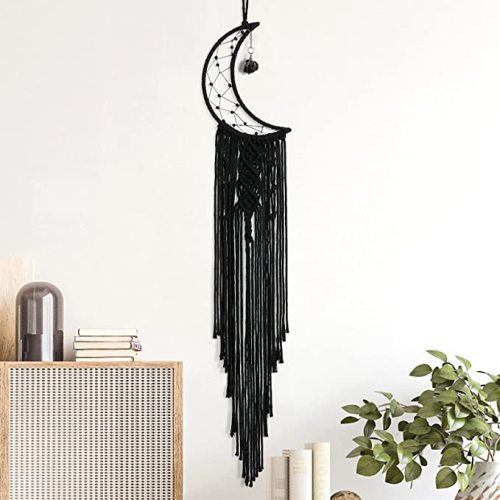 KHOYIME Dream Catcher Black Boho Decor with Crystal Stone Moon Dream Catchers for Bedroom Bohemian Home Decor Wedding Ornament Craft Gift