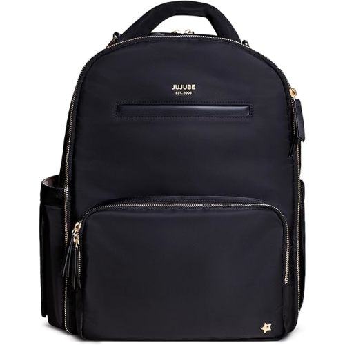 JuJuBe New Classic Diaper Bag Backpack with Portable Changing Pad, Stroller Straps, Large Travel Backpack for Boy or Girl, Carrying Baby Bottles, Wipes, Diapers, Pacifiers, Black, Mothers Day GIft