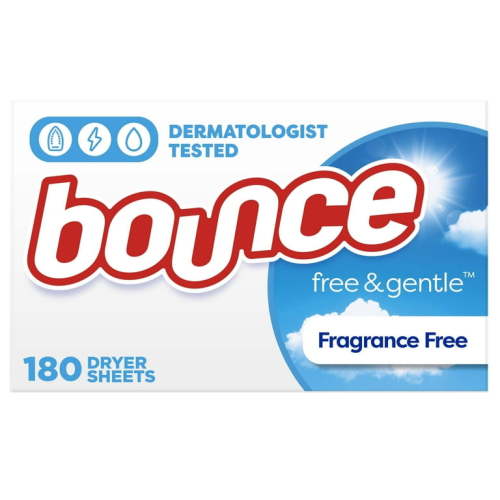 Bounce Free & Gentle Dryer Sheets, 180 Ct, Unscented, Iron Less, Wrinkle-Free Fabric