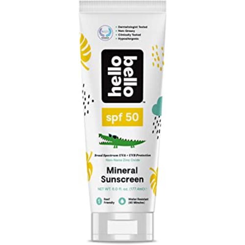 Hello Bello Mineral SPF 50 Sunscreen Lotion I Broad Spectrum UVA/UVB Protection, Water Resistant and Reef Friendly Sun Protection for Babies and Kids I 6 Fl Oz (1 Pack) (101237)