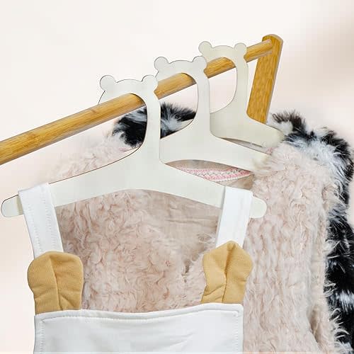 Wooden Hangers for Baby Closet - Natural Wooden Hanger for Clothes & Pants - Anti-Slip Wood Baby Hangers Usable Newborn to Toddler for BabyCloset Organizer, ChildrenHangers, PetHangers (6Pcs - 5mm)