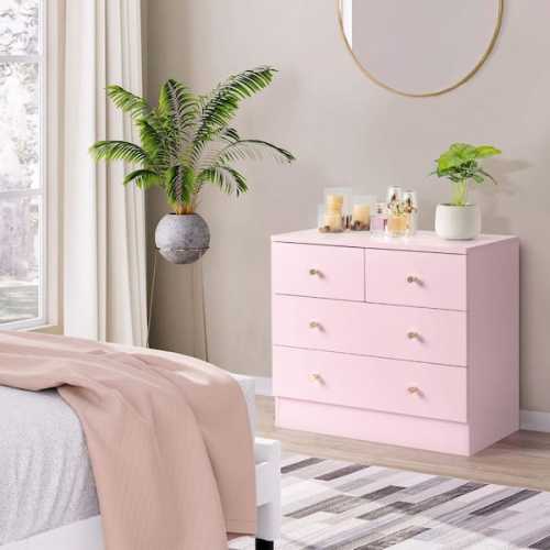 Pink 4-Drawer 25. 98 in. Wide Chest of Drawers