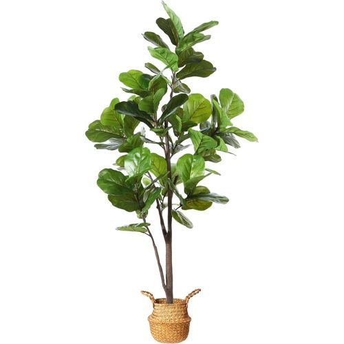 MOSADE Artificial Fiddle Leaf Fig Tree 65Inch Fake Potted Ficus Lyrata Plant with Handmade Seagrass Basket, Perfect Faux Plants Home Décor for Indoor Outdoor Office Porch Balcony Bedroom Bathroom Gift