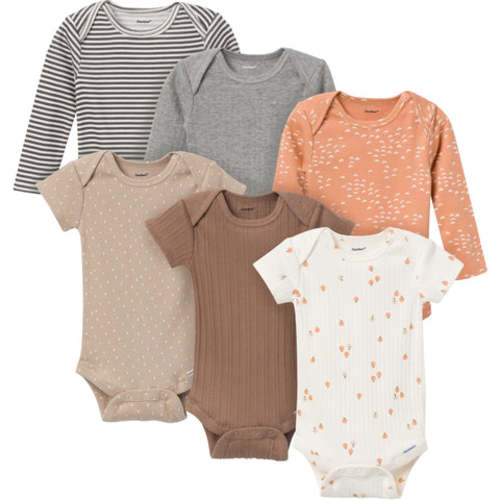 6-Pack Baby Neutral Tan Little Apples Bodysuits
