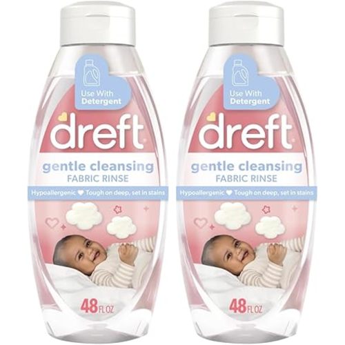Dreft Baby Gentle Cleansing Fabric Rinse, 48 fl oz, Dermatologist Tested on Sensitive Skin, Odor Remover,(Pack of 2)