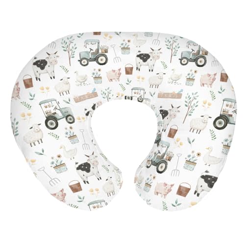 Boho Farm Animals Baby Nursing Pillow Covers for Boy Girl Lamb Cow Chicken Duck Tractor Tree Nursery Slipcovers for Breastfeeding Pillows Spring Farm Life Soft Stretchy Cover for Newborn Infant