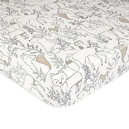Crane Baby Ezra Crib Fitted Sheet - Woodland Animal 100% Cotton Sateen - Crib/Toddler Bed Sheet