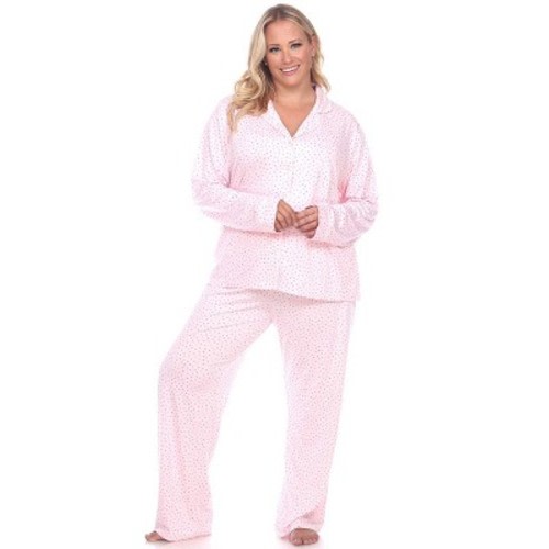 Women's Plus Size Long Sleeve Pajama Set Pink 3X - White Mark