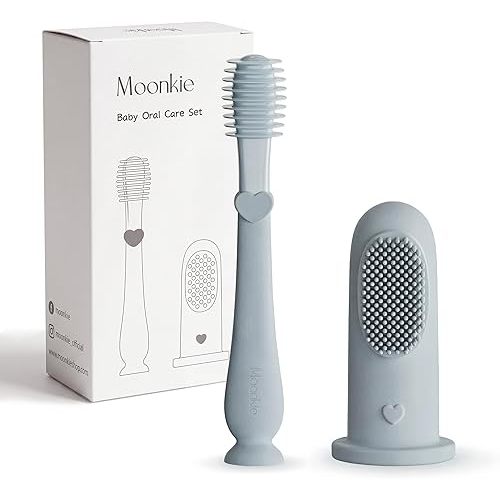 Moonkie Baby Finger Toothbrush Tongue Oral Cleaner Kit for 3 Months +, 2 Pcs (Cloud)
