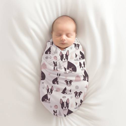 Boston Terrier Newborn Swaddle Wrap Blanket for Baby Boy and Baby Girl, Baby Shower Gift, Coming Home & Nursing Cover, Adorable Baby Bedding