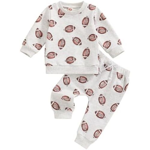 Toddler Baby Boy Girl Clothes Football Print Long Sleeve Sweatshirt Pockets Pants Outfits Infant Fall Winter Clothes