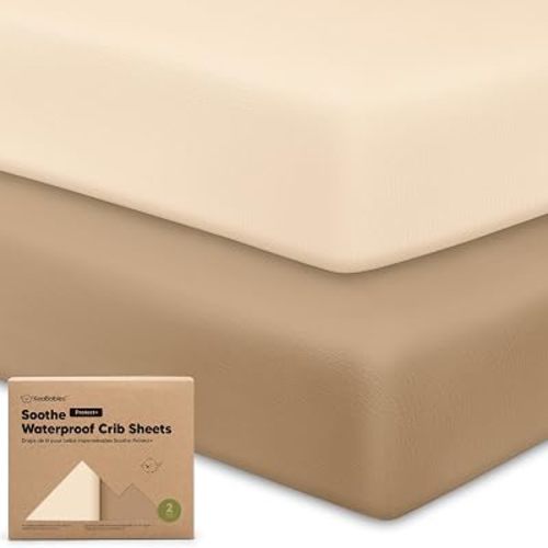 2-Pack Waterproof Crib Sheets for Boys, Girls, 52x28 Fitted (Pecan)