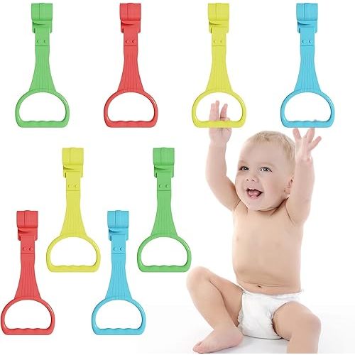8Pcs Baby Pull up Rings-Baby Walking Exercises Assistant Rings-Baby Bed Stand Up Rings-Baby Crib Pull up Rings-Baby Cot Hanging Rings for Infant Baby Toddler（4 Colors）
