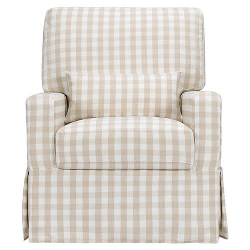 Namesake Crawford Modern Tan Gingham Pillowback Comfort Swivel Glider | Kathy Kuo Home