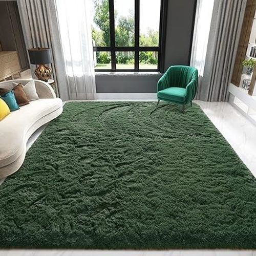Deep Green Area Rugs Fluffy Rug for Bedroom Living Room, 4x6 Feet Indoor Shaggy Carpets, Plush Soft Rug for Kids Room, Furry Rug for Girls Boys Playroom Nursery Room Home Decor