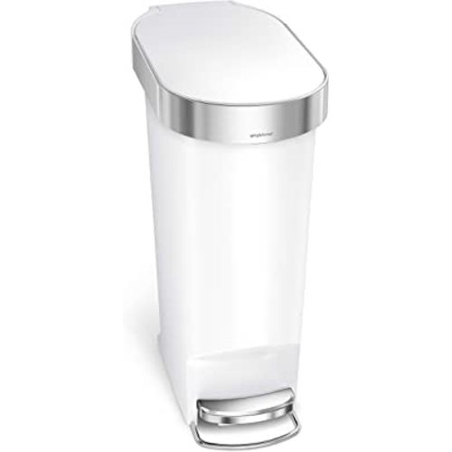 simplehuman 40 Liter / 10.6 Gallon Slim Kitchen Step Trash Can with Liner Rim, 40L, White