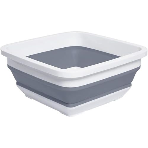 2.4 Gal(9L) Collapsible Dish Pans for Washing Dishes, Space Saving Multiuse Foldable Sink Tub, Kitchen Storage Tray for Outdoor Camping, Vegetable Washing, RV (Gray)